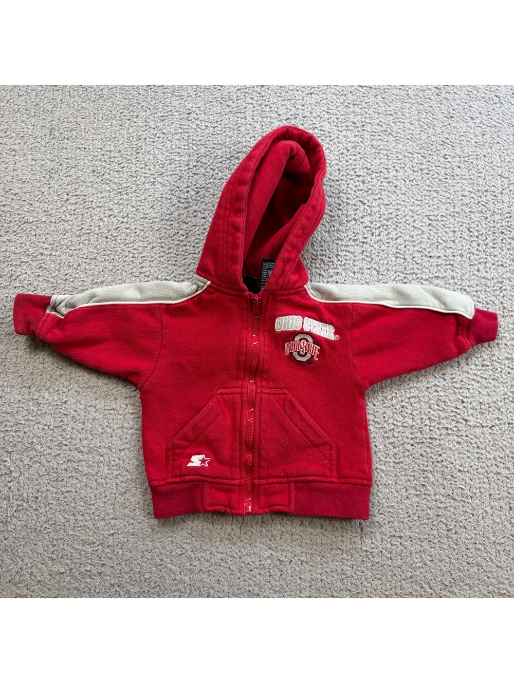 Vintage Starter Ohio State Buckeyes Baby Full Zip Hoodie Red 12M Embroidered